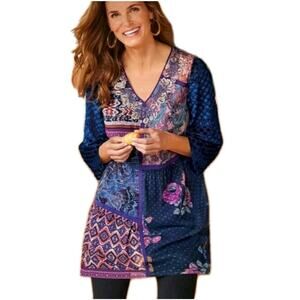 Soft Surroundings All Together Top Tunic Dress Mixed Media Patchwork Size XL